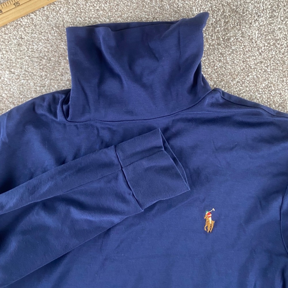 Polo Ralph Lauren Mens M Blue Cotton Long Sleeve Turtleneck Pullover Flesh Pony